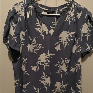 Hawthorn Navy Floral Short-Sleeve V-Neck Blouse